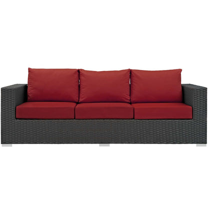 Sojourn Outdoor Patio Sunbrella® Sofa, Sunbrella Rattan Wicker, Red 13353