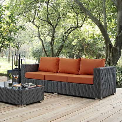 Sojourn Outdoor Patio Sunbrella Sofa, Orange, Rattan 9754