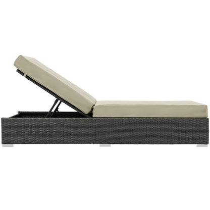 Sojourn Outdoor Patio Sunbrella Chaise Lounge, Beige, Rattan 9758