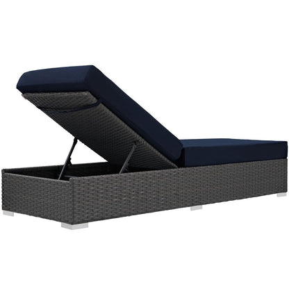 Sojourn Outdoor Patio Sunbrella Chaise Lounge, Navy, Rattan 9759