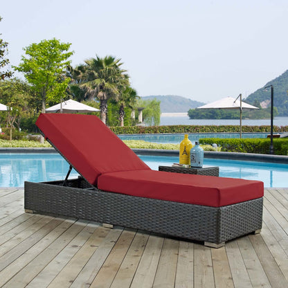 Sojourn Outdoor Patio Sunbrella® Chaise Lounge, Sunbrella Rattan Wicker, Red 13355