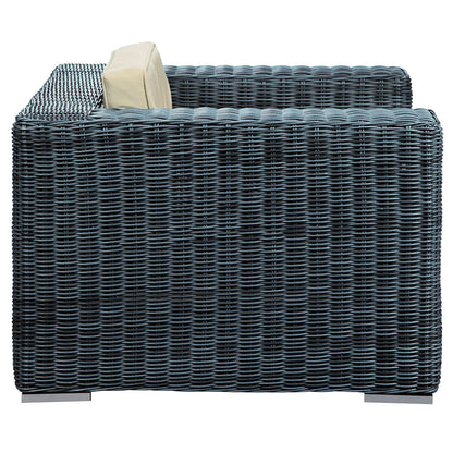 Summon Outdoor Patio Fabric Armchair, Beige, Fabric, Synthetic Rattan