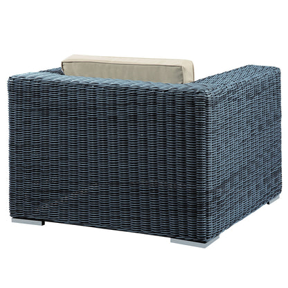 Summon Outdoor Patio Fabric Armchair, Beige, Fabric, Synthetic Rattan