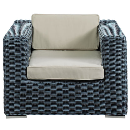 Summon Outdoor Patio Fabric Armchair, Beige, Fabric, Synthetic Rattan