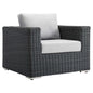 Summon Outdoor Patio Fabric Sunbrella® Armchair, Sunbrella Rattan Wicker, Grey Gray 13356