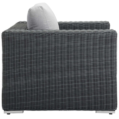 Summon Outdoor Patio Fabric Sunbrella® Armchair, Sunbrella Rattan Wicker, Grey Gray 13356