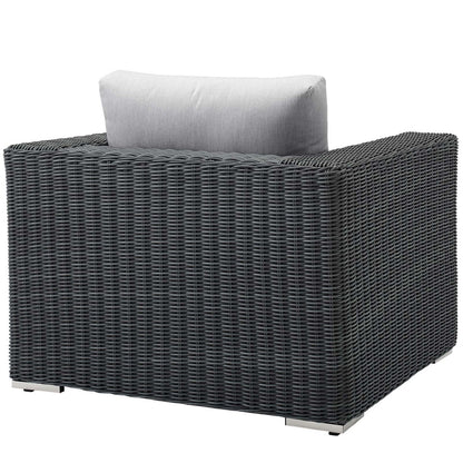 Summon Outdoor Patio Fabric Sunbrella® Armchair, Sunbrella Rattan Wicker, Grey Gray 13356