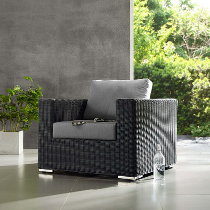 Summon Outdoor Patio Fabric Sunbrella® Armchair, Sunbrella Rattan Wicker, Grey Gray 13356