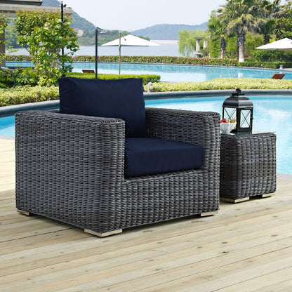 Summon Outdoor Patio Fabric Sunbrella Armchair, Navy, Rattan 9764