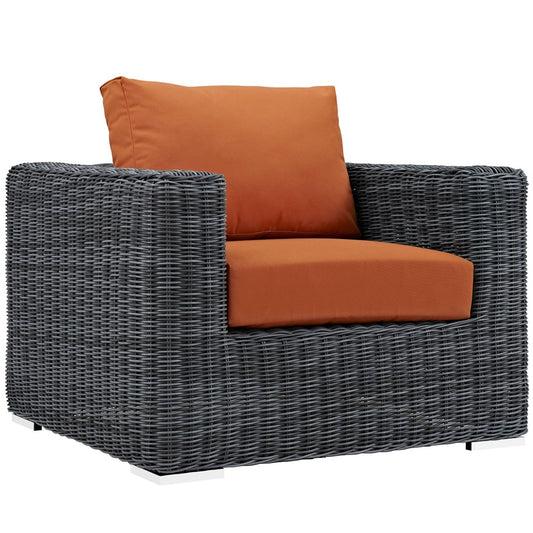Summon Outdoor Patio Fabric Sunbrella Armchair, Orange, Rattan 9765