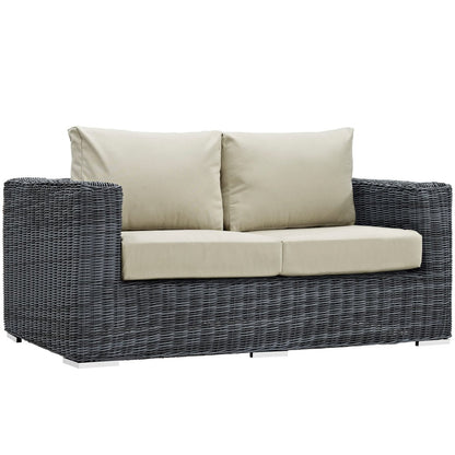 Summon Outdoor Patio Sunbrella Loveseat, Beige, Rattan 9766