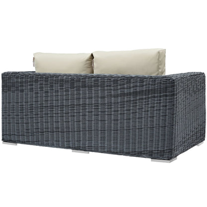 Summon Outdoor Patio Sunbrella Loveseat, Beige, Rattan 9766