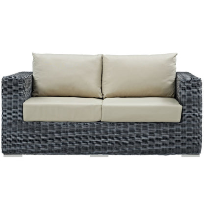 Summon Outdoor Patio Sunbrella Loveseat, Beige, Rattan 9766