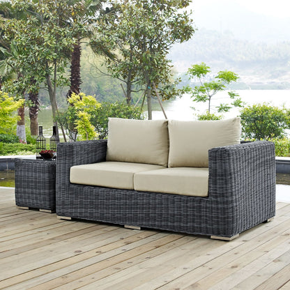 Summon Outdoor Patio Sunbrella Loveseat, Beige, Rattan 9766