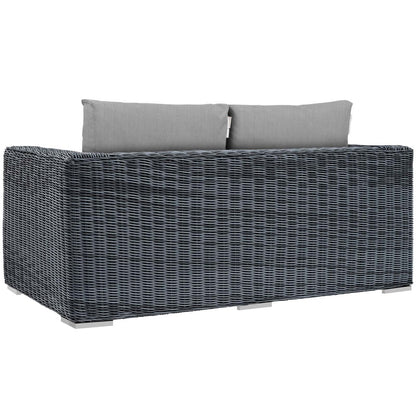Summon Outdoor Patio Sunbrella® Loveseat, Sunbrella Rattan Wicker, Grey Gray 13358