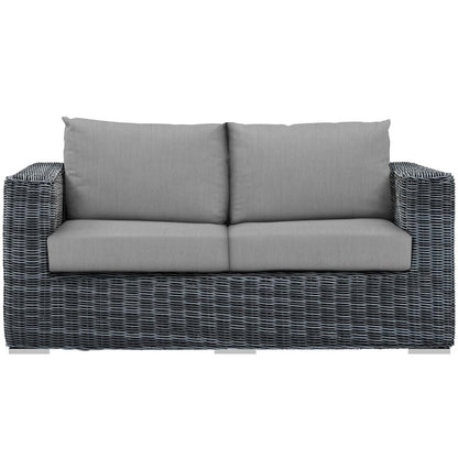 Summon Outdoor Patio Sunbrella® Loveseat, Sunbrella Rattan Wicker, Grey Gray 13358
