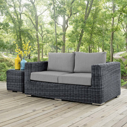 Summon Outdoor Patio Sunbrella® Loveseat, Sunbrella Rattan Wicker, Grey Gray 13358