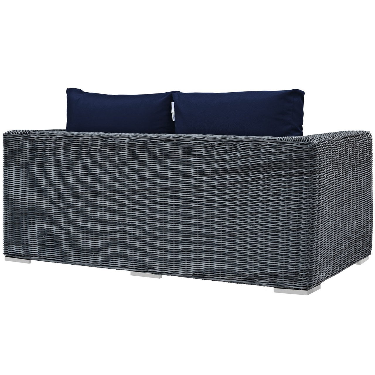 Summon Outdoor Patio Sunbrella Loveseat, Navy, Rattan 9767