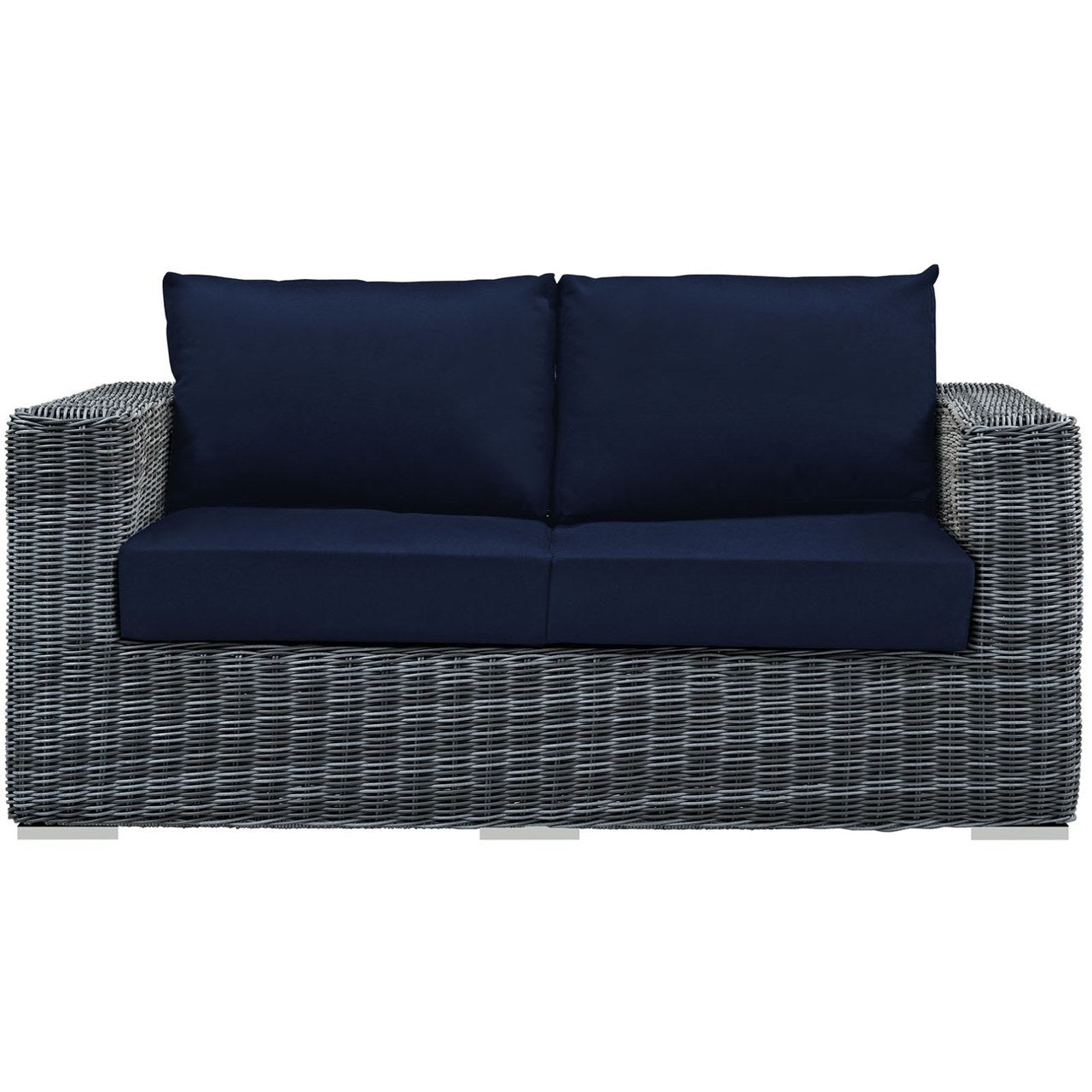 Summon Outdoor Patio Sunbrella Loveseat, Navy, Rattan 9767