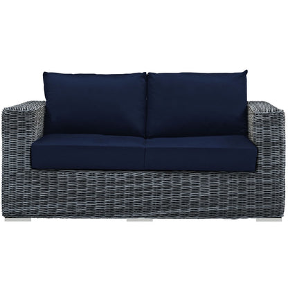 Summon Outdoor Patio Sunbrella Loveseat, Navy, Rattan 9767