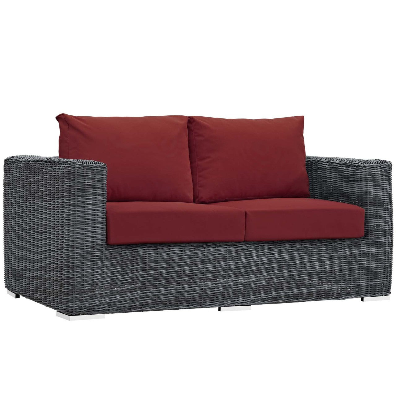 Summon Outdoor Patio Sunbrella® Loveseat, Sunbrella Rattan Wicker, Red 13359