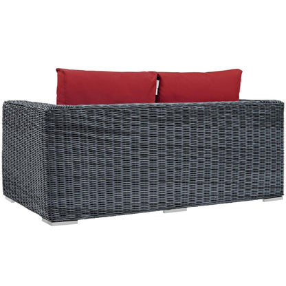 Summon Outdoor Patio Sunbrella® Loveseat, Sunbrella Rattan Wicker, Red 13359
