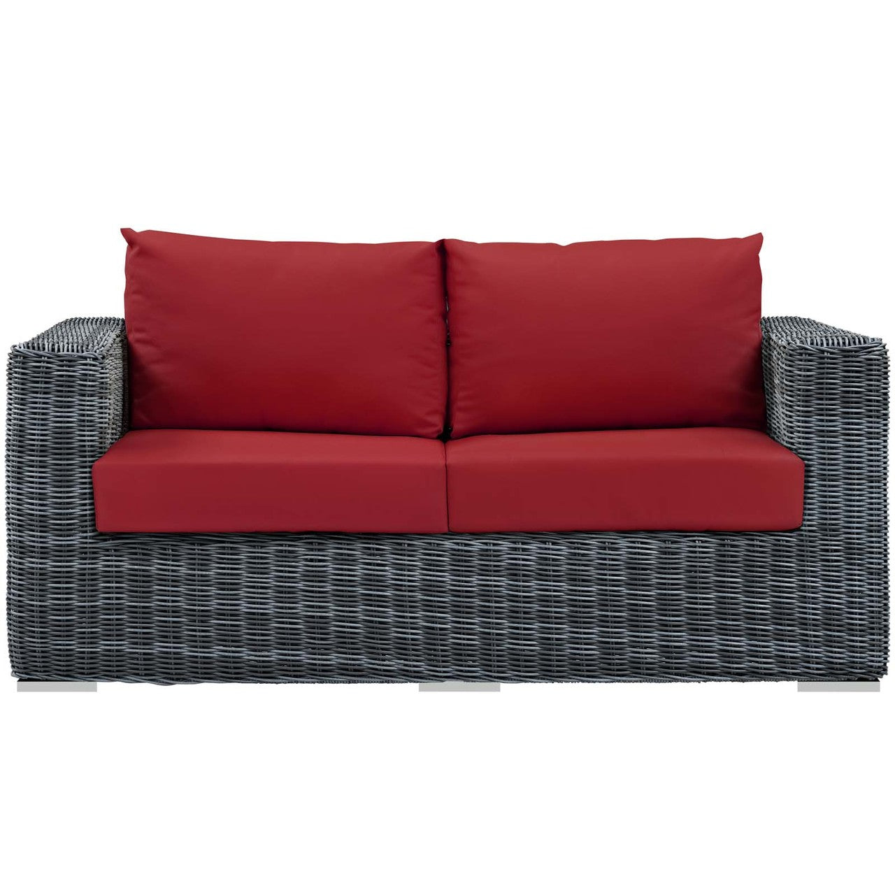 Summon Outdoor Patio Sunbrella® Loveseat, Sunbrella Rattan Wicker, Red 13359
