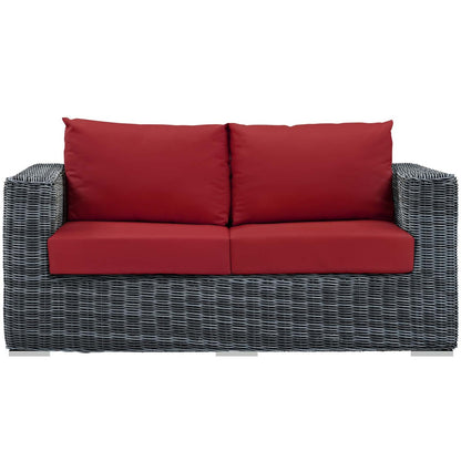Summon Outdoor Patio Sunbrella® Loveseat, Sunbrella Rattan Wicker, Red 13359
