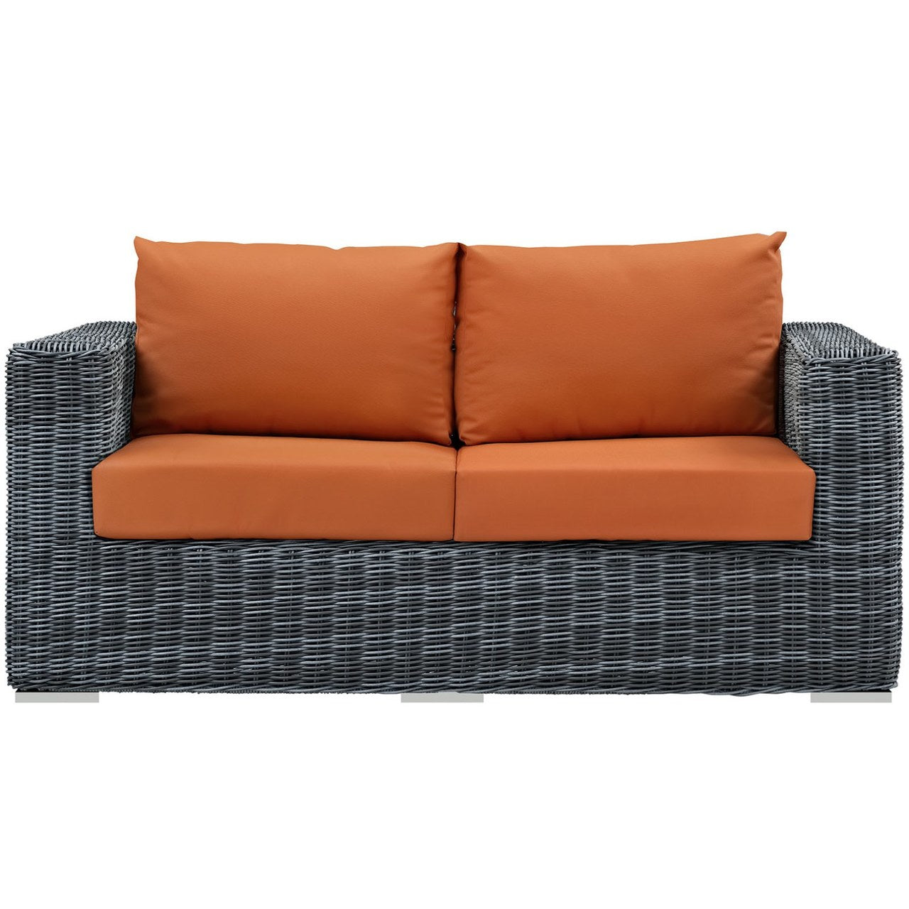 Summon Outdoor Patio Sunbrella Loveseat, Orange, Rattan 9768