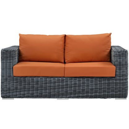 Summon Outdoor Patio Sunbrella Loveseat, Orange, Rattan 9768