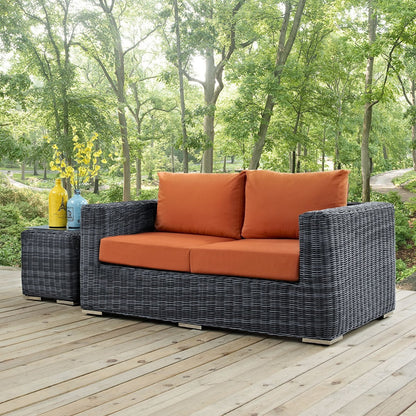 Summon Outdoor Patio Sunbrella Loveseat, Orange, Rattan 9768