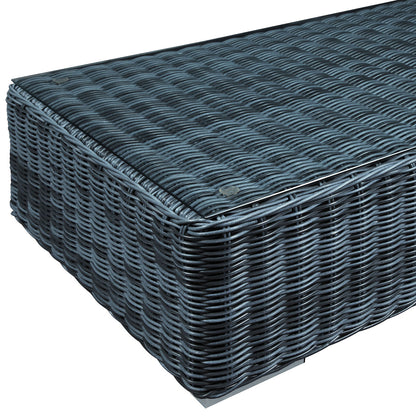 Summon Outdoor Patio Glass Top Coffee Table, Grey, Synthetic Rattan
