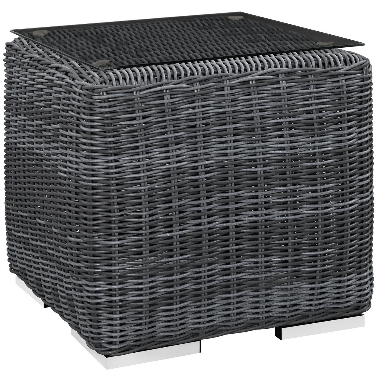 Summon Outdoor Patio Side Table, Grey, Fabric, Synthetic Rattan