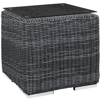 Summon Outdoor Patio Side Table, Grey, Fabric, Synthetic Rattan