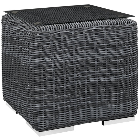 Summon Outdoor Patio Side Table, Grey, Fabric, Synthetic Rattan