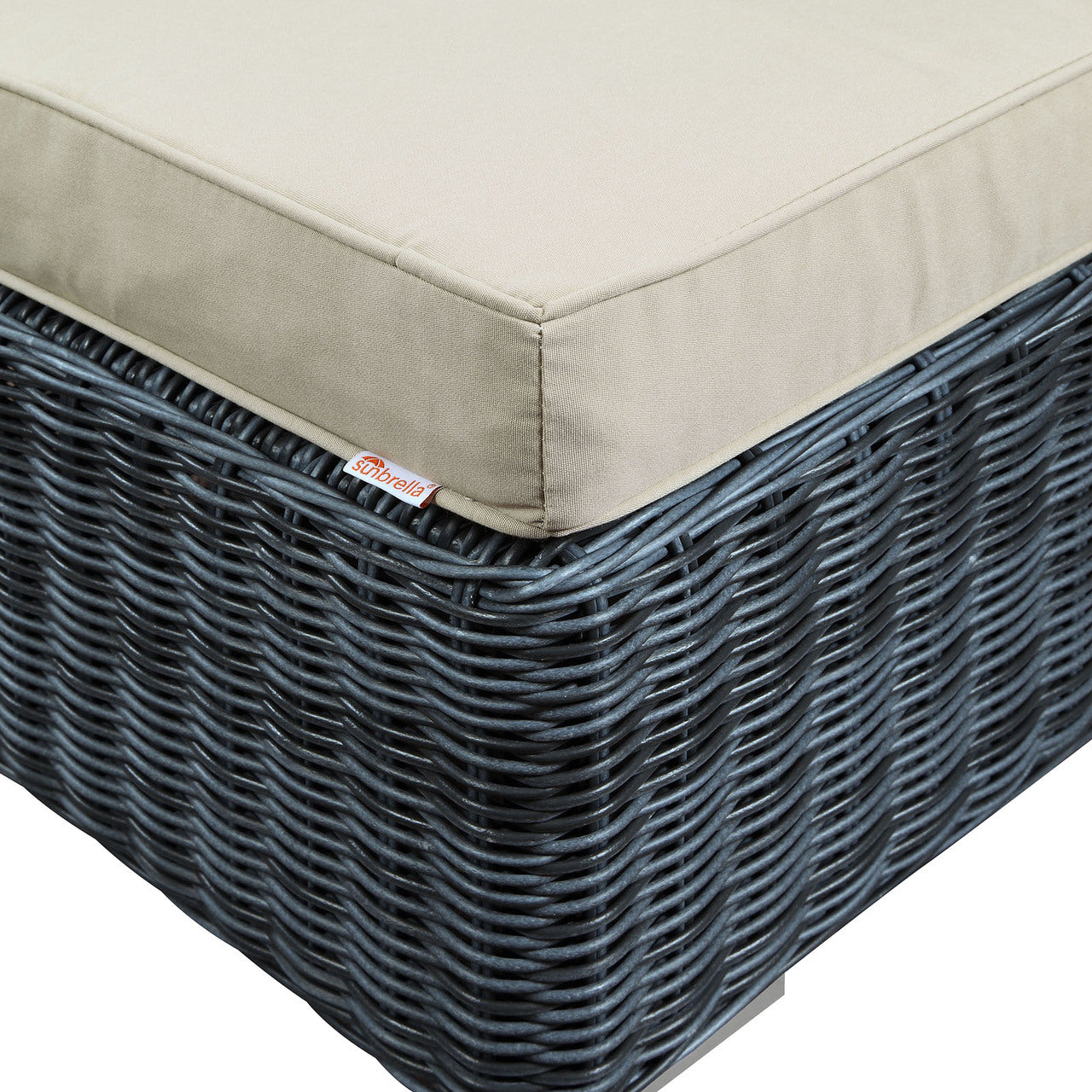 Summon Outdoor Patio Ottoman, Beige, Fabric, Synthetic Rattan