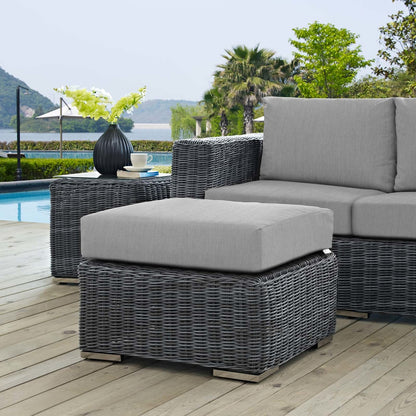Summon Outdoor Patio Sunbrella® Ottoman, Sunbrella Rattan Wicker, Grey Gray 13362