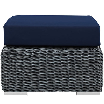 Summon Outdoor Patio Sunbrella Ottoman, Navy, Rattan 9771