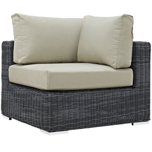 Summon Outdoor Patio Corner, Beige, Fabric, Synthetic Rattan