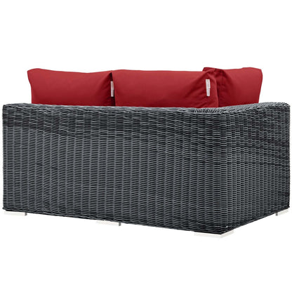 Summon Outdoor Patio Sunbrella® Right Arm Loveseat, Sunbrella Rattan Wicker, Red 13367