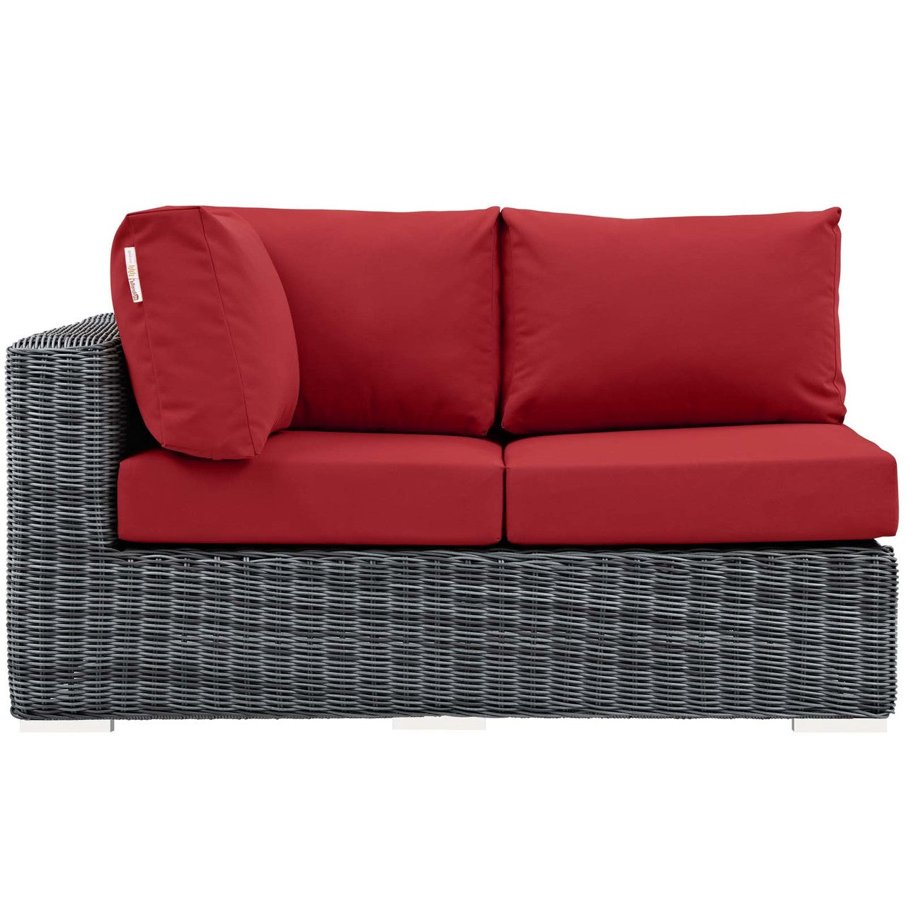Summon Outdoor Patio Sunbrella® Right Arm Loveseat, Sunbrella Rattan Wicker, Red 13367