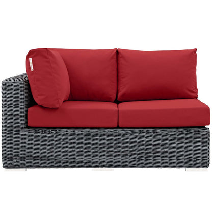 Summon Outdoor Patio Sunbrella® Right Arm Loveseat, Sunbrella Rattan Wicker, Red 13367