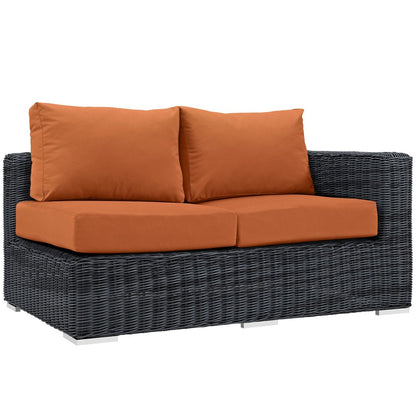 Summon Outdoor Patio Sunbrella Right Arm Loveseat, Orange, Rattan 9777