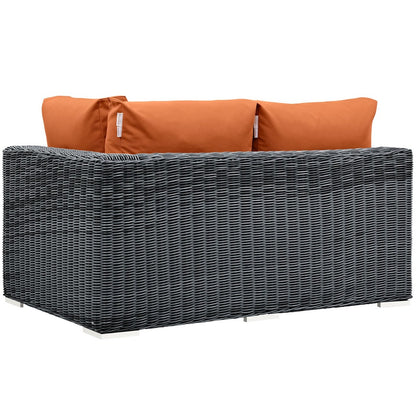 Summon Outdoor Patio Sunbrella Right Arm Loveseat, Orange, Rattan 9777