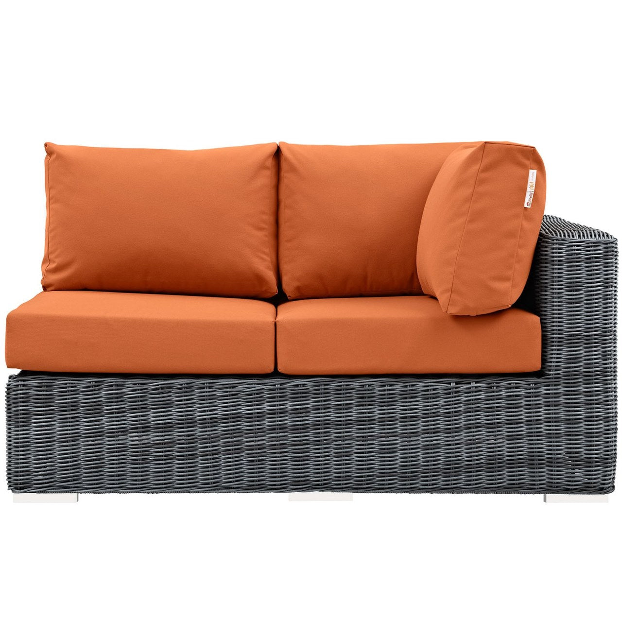 Summon Outdoor Patio Sunbrella Right Arm Loveseat, Orange, Rattan 9777