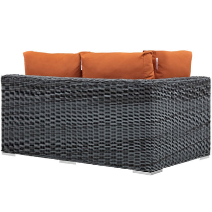 Summon Outdoor Patio Sunbrella Left Arm Loveseat, Orange, Rattan 9780