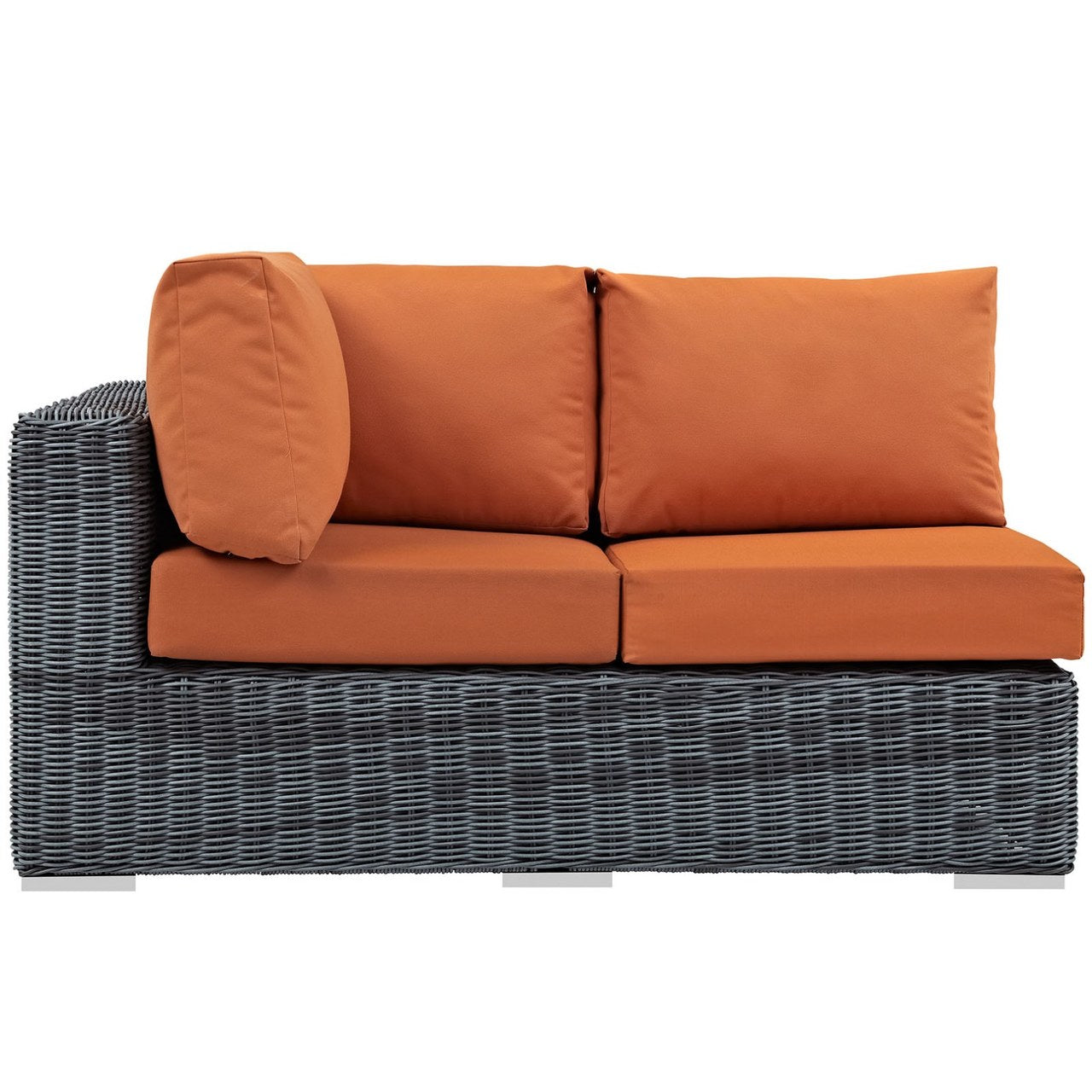 Summon Outdoor Patio Sunbrella Left Arm Loveseat, Orange, Rattan 9780