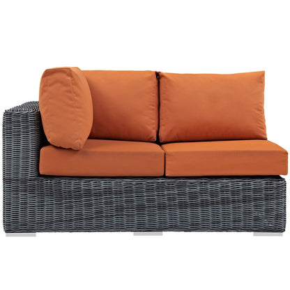 Summon Outdoor Patio Sunbrella Left Arm Loveseat, Orange, Rattan 9780