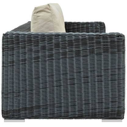 Summon Outdoor Patio Sunbrella Sofa, Beige, Rattan 9784