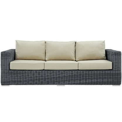 Summon Outdoor Patio Sunbrella Sofa, Beige, Rattan 9784